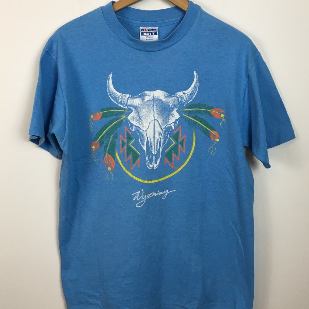 80s Hanes Beefy Tee Wyoming Souvenir  Single Stitch Tee L 42-44